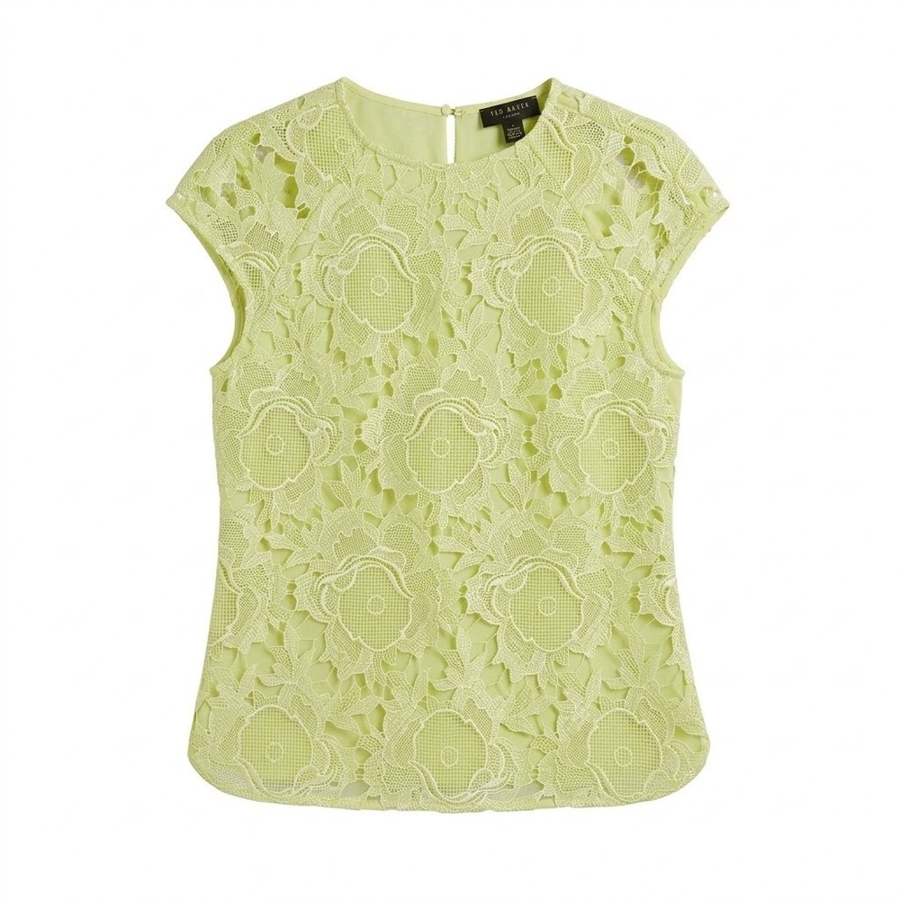 Ted Baker Pale Lime Floral Lace Cap Sleeve Top
